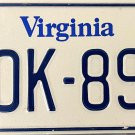 1993 Virginia License Plate (MOK-897)