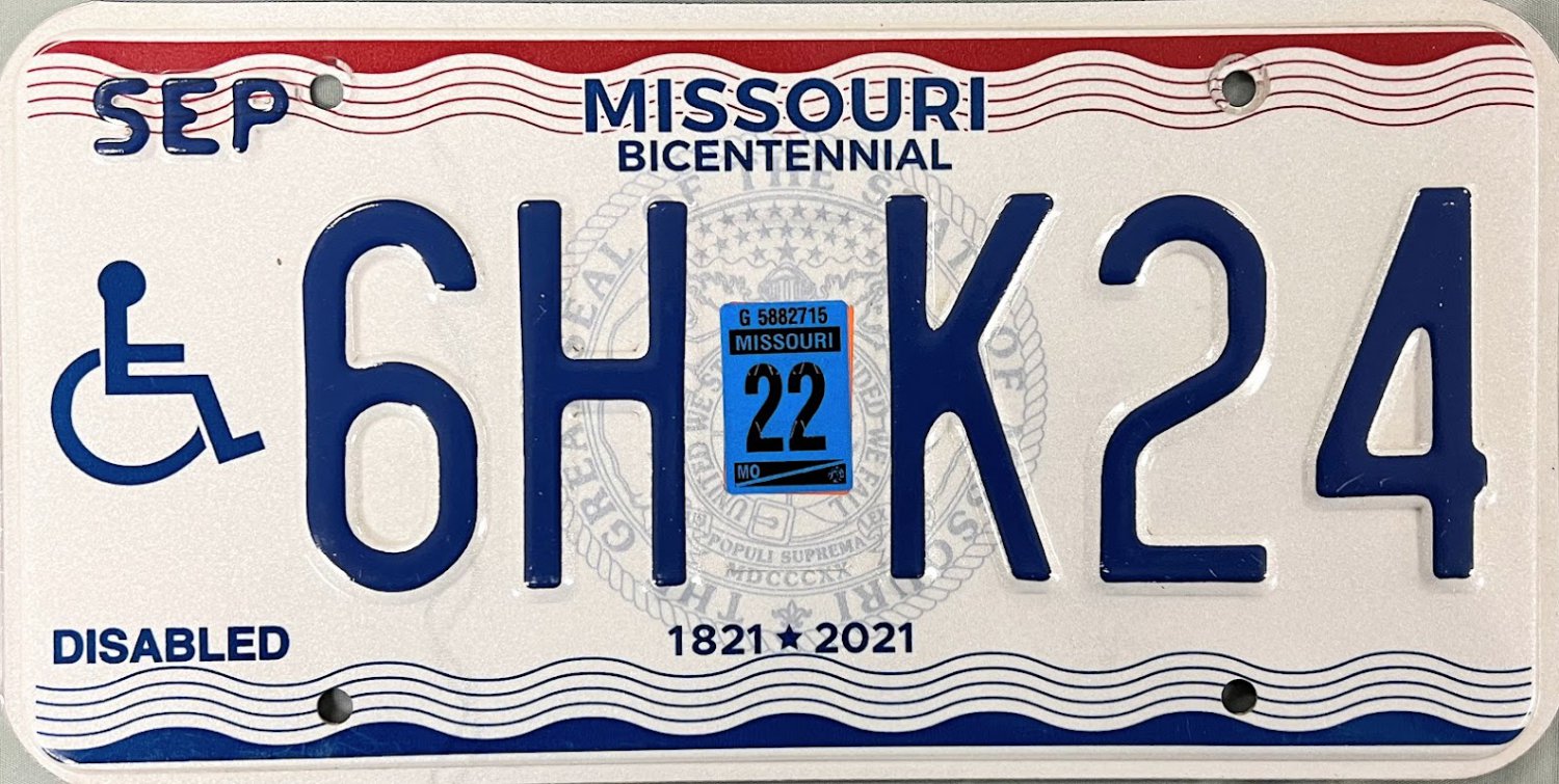 2022 Missouri Disabled (Wheelchair) License Plate (6H K24)