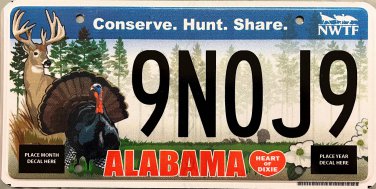 Alabama Conserve Hunt Share Turkey Deer License Plate (9N0J9)