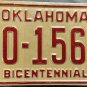 1976 Oklahoma Bicentennial License Plate (RO-1562)