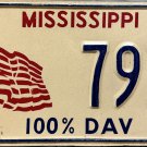 1984 Mississippi Tax Free 100% DAV License Plate (7933)