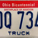 2013 Ohio Bicentennial Truck License Plate (PDQ 7340)