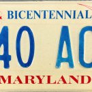 1976 Maryland Bicentennial License Plate with 1980 Sticker (840 ACR)