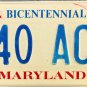 1976 Maryland Bicentennial License Plate with 1980 Sticker (840 ACR)