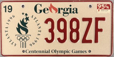 1995 Georgia Centennial Olympic Games License Plate (398ZF)