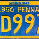 1950 Pennsylvania License Plate (HD997)