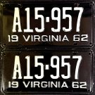 1962 Virginia License Plate PAIR (A15-957)