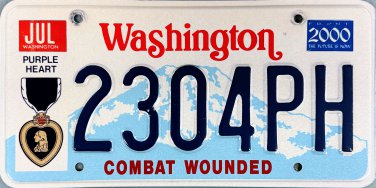 2000 Washington Combat Wounded Purple Heart License Plate (2304PH)
