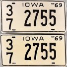 1969 Iowa License Plates (Pair) (37 2755)