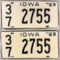 1969 Iowa License Plates (Pair) (37 2755)