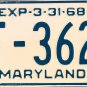 1968 Maryland License Plate (HF-3628)