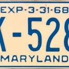 1968 Maryland License Plate (EK-5289)