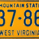 1968 West Virginia License Plate (BB 37-863)