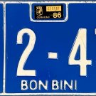 1986 Curacao (Bon Bini) License Plate (R 2-47)
