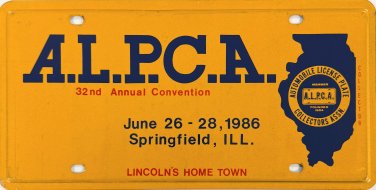 1986 ALPCA 32nd International Convention Springfield, Illinois License Plate