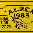 1985 ALPCA 31st International Convention Asheville, North Carolina License Plate