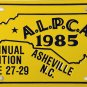 1985 ALPCA 31st International Convention Asheville, North Carolina License Plate