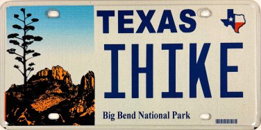 Texas Big Bend National Park Vanity License Plate (IHIKE)