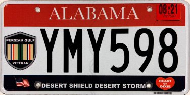 2021 Alabama Persian Gulf Veteran/Desert Shield Desert Storm License Plate (YMY598)
