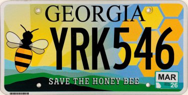 2026 Georgia Save The Honey Bee License Plate (YRK546)