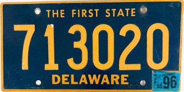 1996 Delaware License Plate (713020) Riveted Numbers