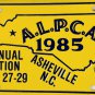 1985 ALPCA 31st International Convention Asheville, North Carolina License Plate
