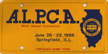 1986 ALPCA 32nd International Convention Springfield, Illinois License Plate