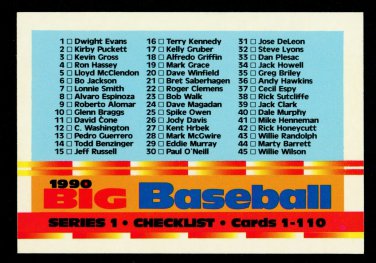 Series 1 Checklist - 1990 Topps Big Baseball - Card #110 - Checklist