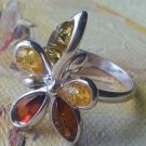 Ring 925 Sterling Silver Genuine Baltic Amber Size S