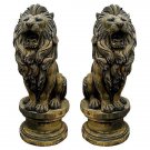 STUNNING PAIR OF CAST STONE LIONS GARDEN STATUES,60''TALL.