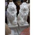 STUNNING PAIR OF WHITE MARBLE LIONS W/BALLS ON BASE GARDEN STATUES,29'' X 41''H