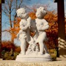 ADORABLE CHIC SHABBY GARDEN TWINS STATUE, ANTIQUE WHITE MOSS PATINA,15''TALL.