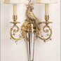 BEAUTIFUL SOLID BRASS AND CRYSTALS 2 LIGHT PEACOCK MOTIF  WALL/SCONCE