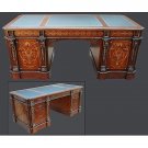 FABULOUS SOLID WOOD PALACE INLAID DESIGN PARTNERS DESK,LEATHER TOP,79'' WIDE!