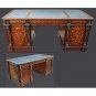 FABULOUS SOLID WOOD PALACE INLAID DESIGN PARTNERS DESK,LEATHER TOP,79'' WIDE!