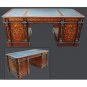 FABULOUS SOLID WOOD PALACE INLAID DESIGN PARTNERS DESK,LEATHER TOP,79'' WIDE!