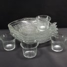 Vintage Set 4 Pressed Glass Shrimp Cocktail Plates with Cups Fish Shape Detailed