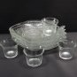 Vintage Set 4 Pressed Glass Shrimp Cocktail Plates with Cups Fish Shape Detailed