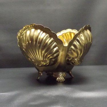 Vintage Brass Clam Sea Shell Pot Planter Mid Century Modern Hollywood Regency