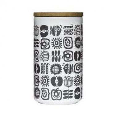 Sagaform Round Stoneware Keep Storage  Jar with Oak Lid