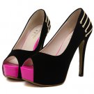 Roman Style Noble Solid Color Peep Toe Metal Decorated High Heel Pump(34)