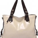 Beige Faux Leather Buckle Accent Stylish Tote Handbag