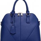 Blue Faux Leather Top Zipper Tote Handbag