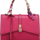 Fuchsia Faux Leather Lock Decor Scarf Handle Tote Handbag