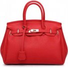 Red Faux Leather Lock Closure Stylish Tote Handbag