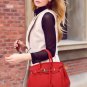 Red Faux Leather Lock Closure Stylish Tote Handbag