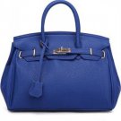 Blue Faux Leather Lock Closure Stylish Tote Handbag