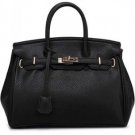 Black Faux Leather Lock Closure Stylish Tote Handbag