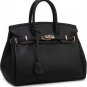 Black Faux Leather Lock Closure Stylish Tote Handbag