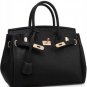Black Faux Leather Lock Closure Stylish Tote Handbag